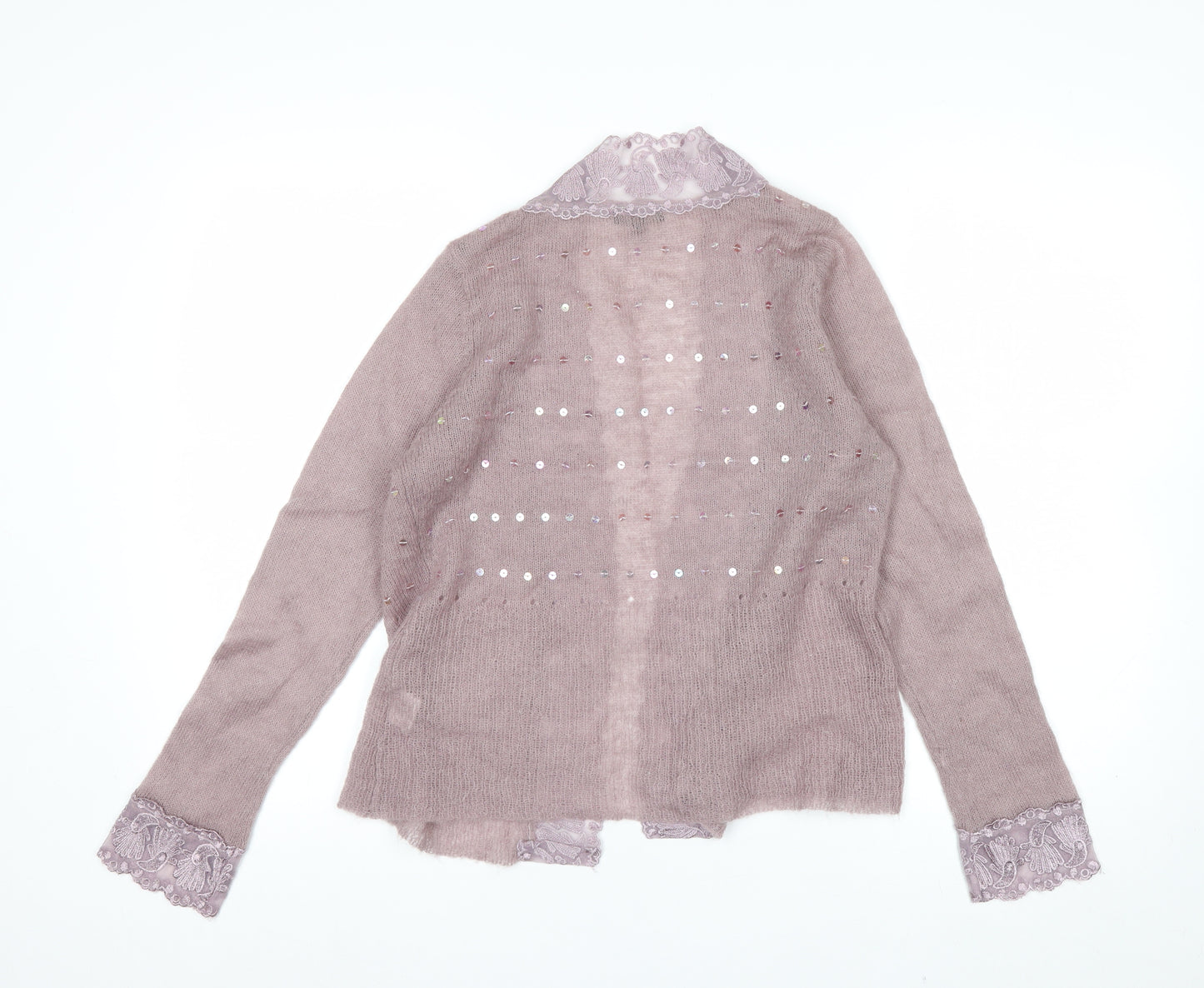 CMD Womens Mauve Mohair Blend Lace Trim Sequin Cardigan Size 8