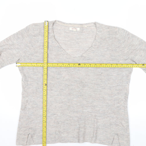 Fat Face Women Beige V-Neck Long Sleeve Wool Blend Jumper UK 14