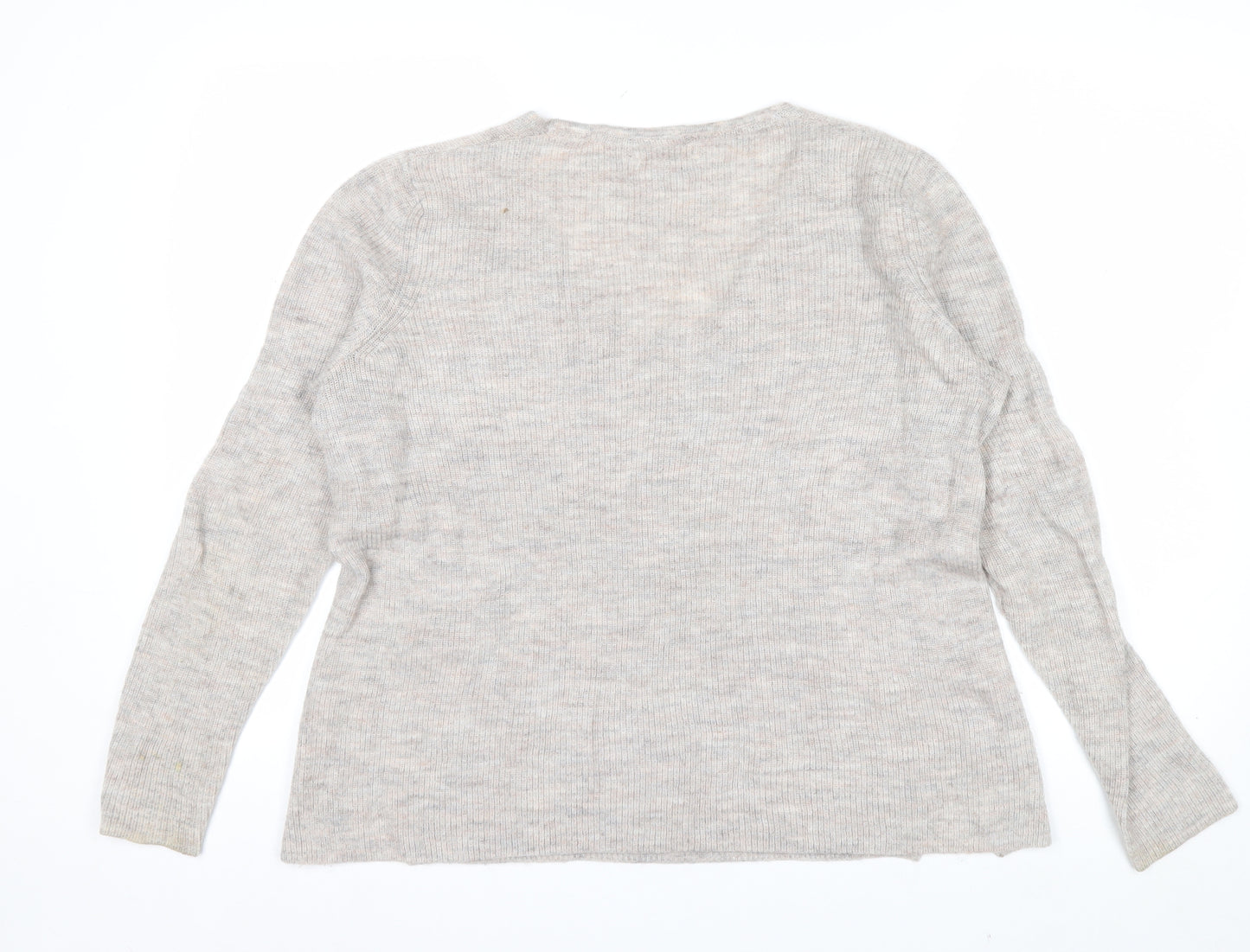 Fat Face Women Beige V-Neck Long Sleeve Wool Blend Jumper UK 14