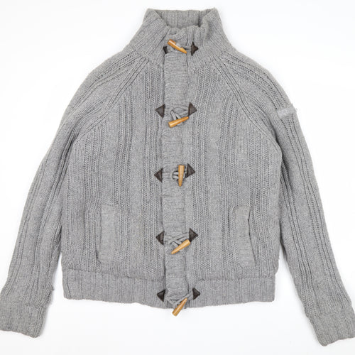 Schott Men’s Grey Chunky-Knit High Neck Cardigan XL