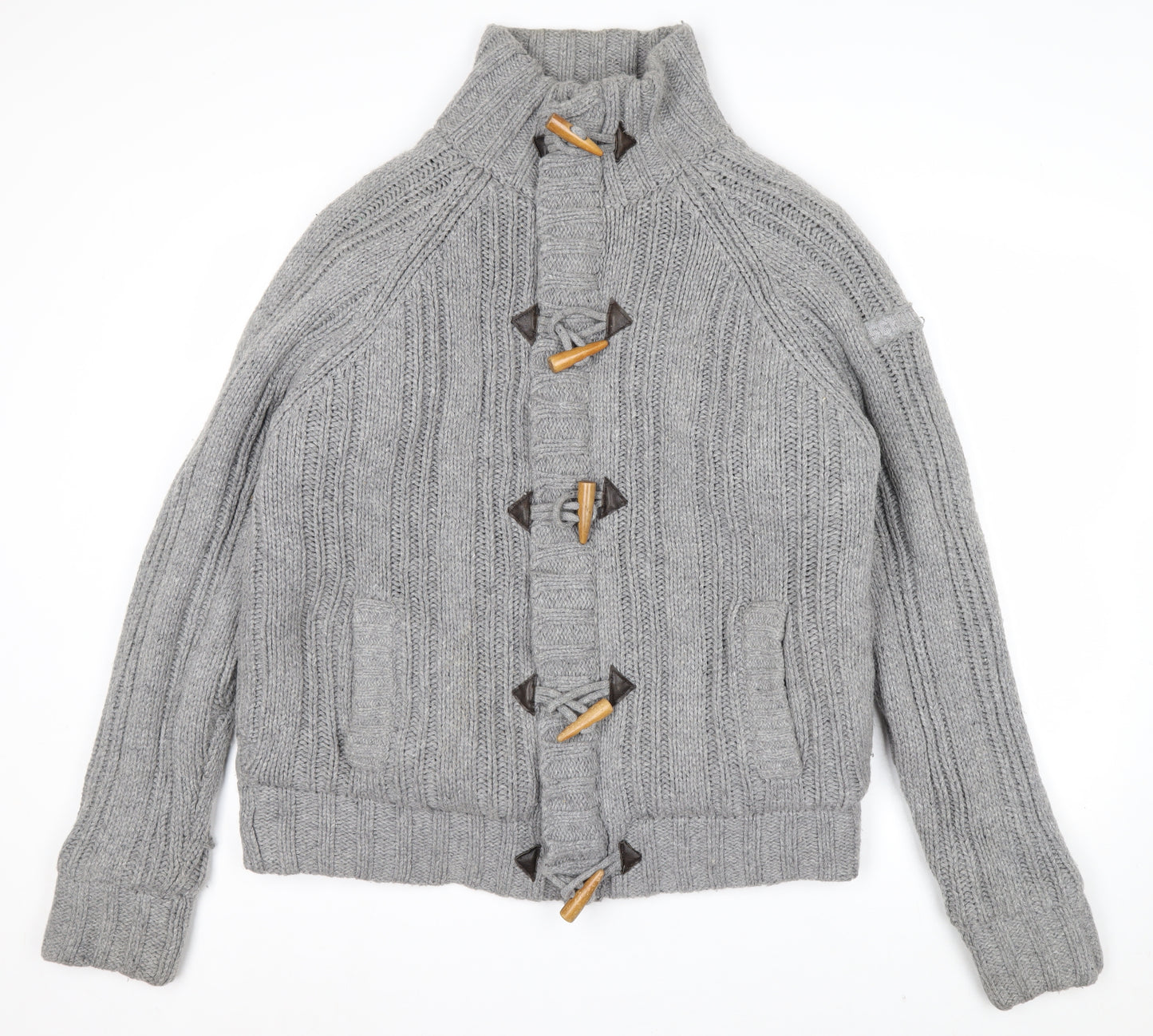 Schott Men’s Grey Chunky-Knit High Neck Cardigan XL
