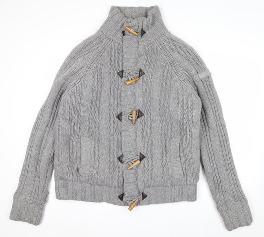 Schott Men’s Grey Chunky-Knit High Neck Cardigan XL