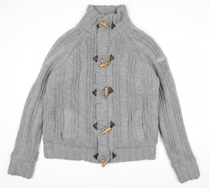 Schott Men’s Grey Chunky-Knit High Neck Cardigan XL