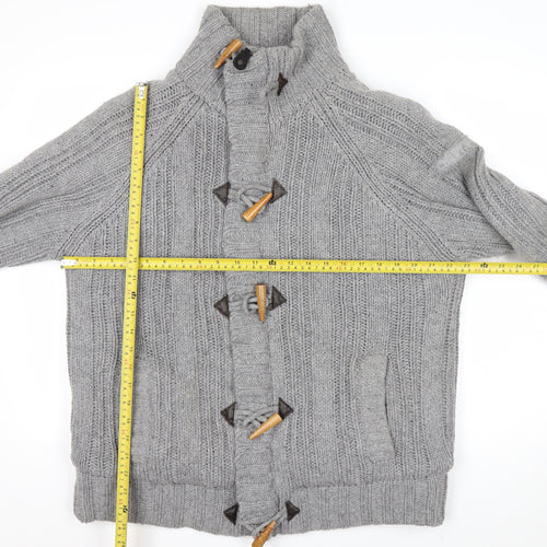 Schott Men’s Grey Chunky-Knit High Neck Cardigan XL