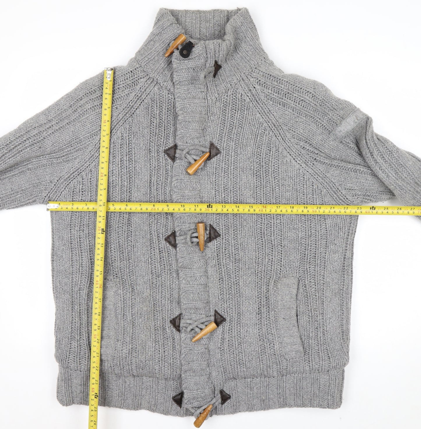 Schott Men’s Grey Chunky-Knit High Neck Cardigan XL