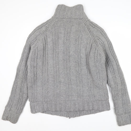 Schott Men’s Grey Chunky-Knit High Neck Cardigan XL