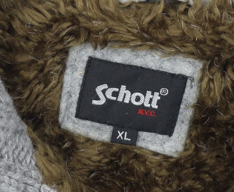 Schott Men’s Grey Chunky-Knit High Neck Cardigan XL