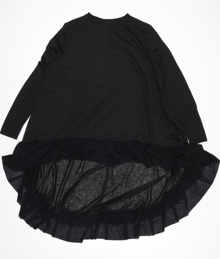 Bella and Blue Women's Black Long Sleeve Ruffle Hem Shift Dress Size S