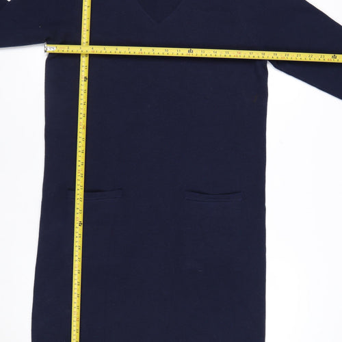 Crew Clothing Women's Blue Knit Shift Dress Size 12 V-Neck 3/4 Sleeve