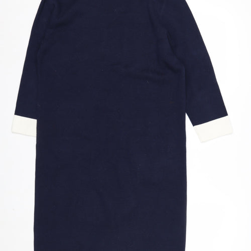 Crew Clothing Women's Blue Knit Shift Dress Size 12 V-Neck 3/4 Sleeve