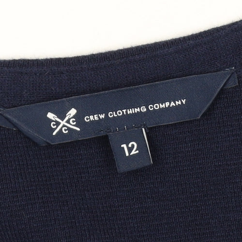 Crew Clothing Women's Blue Knit Shift Dress Size 12 V-Neck 3/4 Sleeve