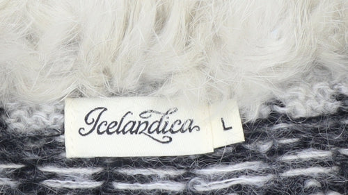 Icelandica Women's Ivory Wool Fur Trim Nordic Knit Jumper L