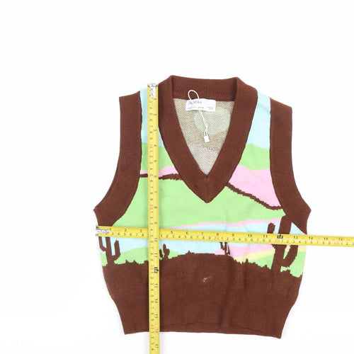 Bershka Women's Multicoloured Cropped Knit Vest Top M