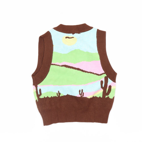 Bershka Women's Multicoloured Cropped Knit Vest Top M