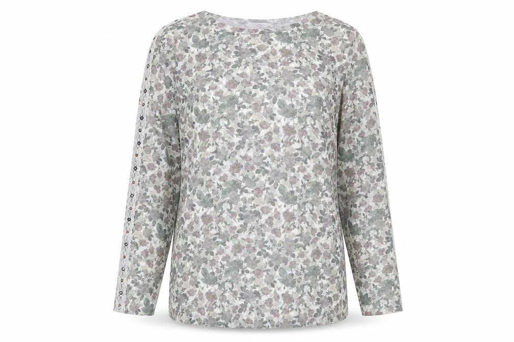 Front view of Next Women’s Multicoloured Floral Long Sleeve Mesh Blouse, size UK 12