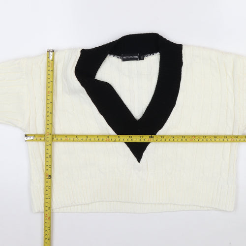 PrettyLittleThing Womens Ivory V-Neck Cable Knit Jumper Size M