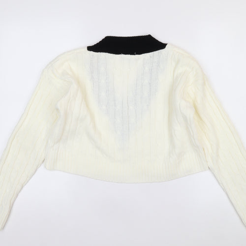 PrettyLittleThing Womens Ivory V-Neck Cable Knit Jumper Size M