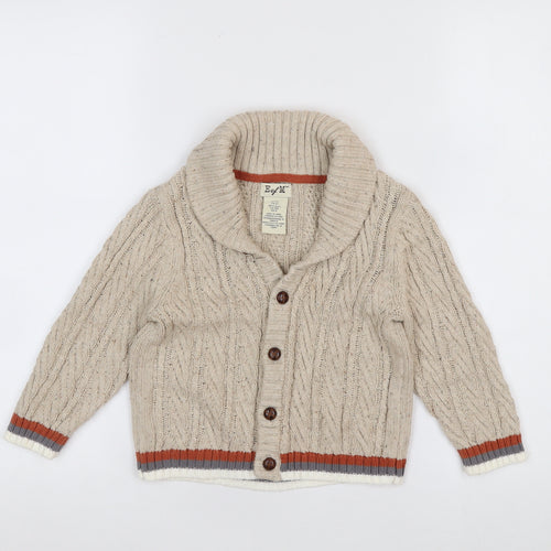 E of M Boys Beige Cable-Knit Cotton Cardigan 3-4 Years