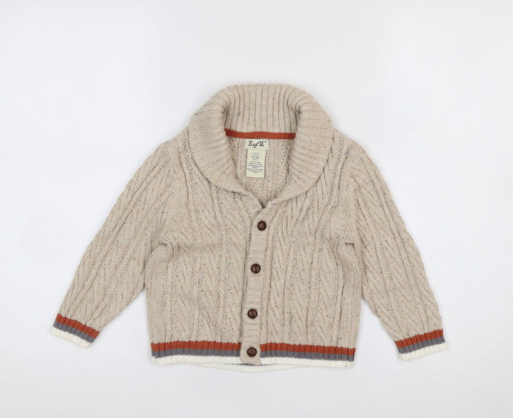 E of M Boys Beige Cable-Knit Cotton Cardigan 3-4 Years