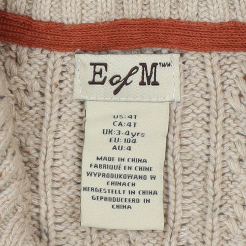 E of M Boys Beige Cable-Knit Cotton Cardigan 3-4 Years