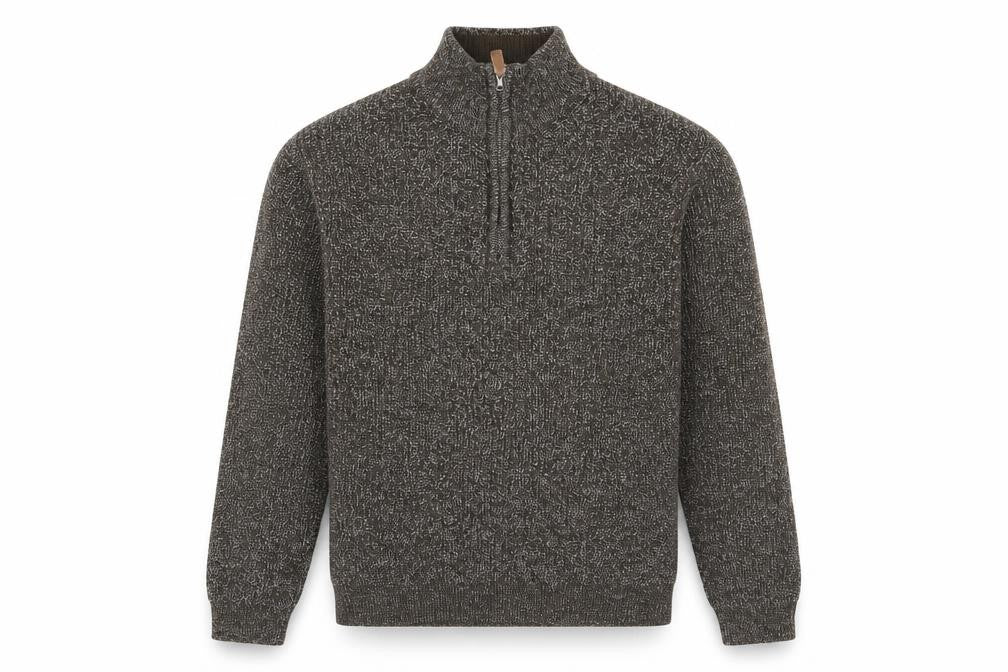 George Men's Brown Cotton Blend High Neck 1/4 Zip Jumper Size M