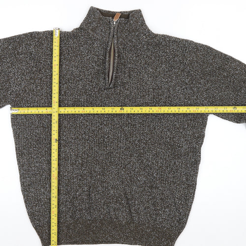 George Men's Brown Cotton Blend High Neck 1/4 Zip Jumper Size M