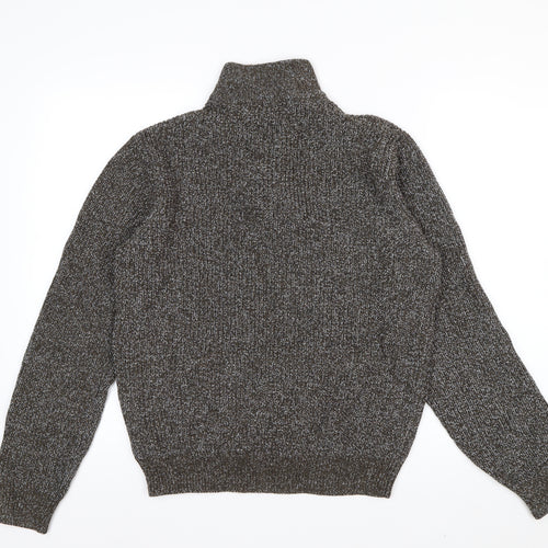George Men's Brown Cotton Blend High Neck 1/4 Zip Jumper Size M