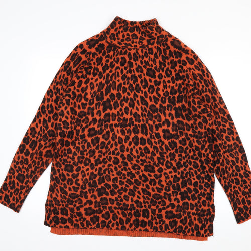 Wallis Women’s Orange Leopard Print Mock Neck Knit Jumper Size M