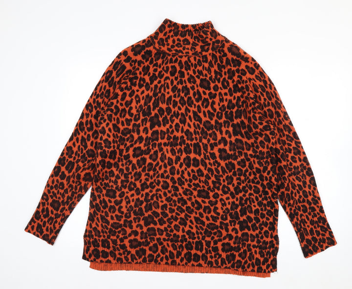 Wallis Women’s Orange Leopard Print Mock Neck Knit Jumper Size M