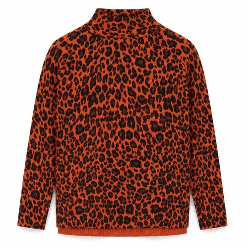 Wallis Women’s Orange Leopard Print Mock Neck Knit Jumper Size M
