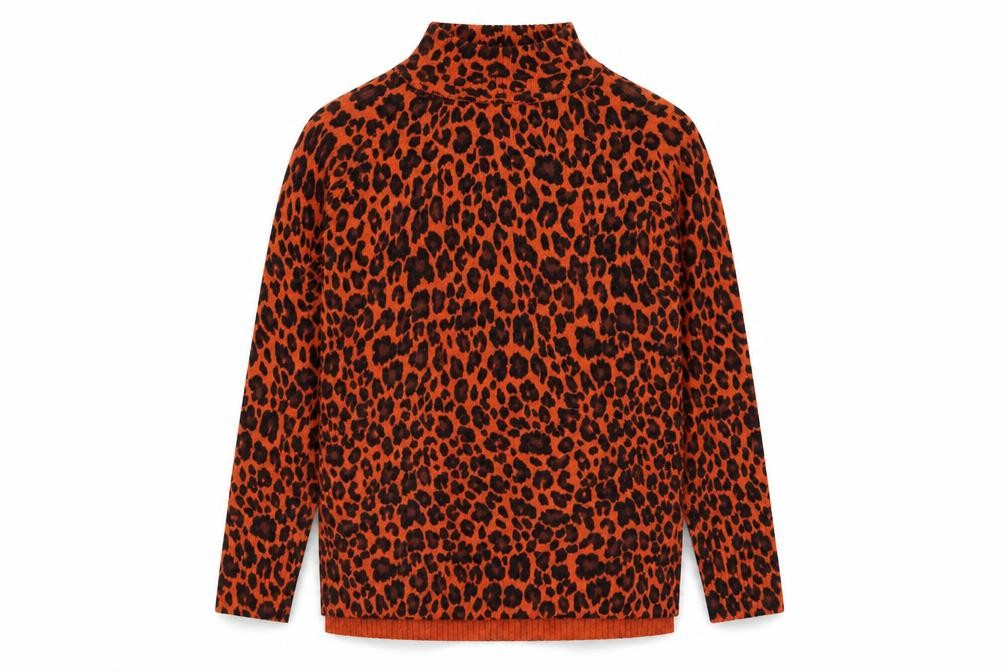 Wallis Women’s Orange Leopard Print Mock Neck Knit Jumper Size M