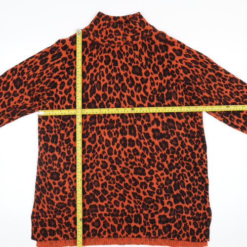 Wallis Women’s Orange Leopard Print Mock Neck Knit Jumper Size M