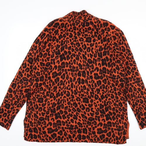 Wallis Women’s Orange Leopard Print Mock Neck Knit Jumper Size M