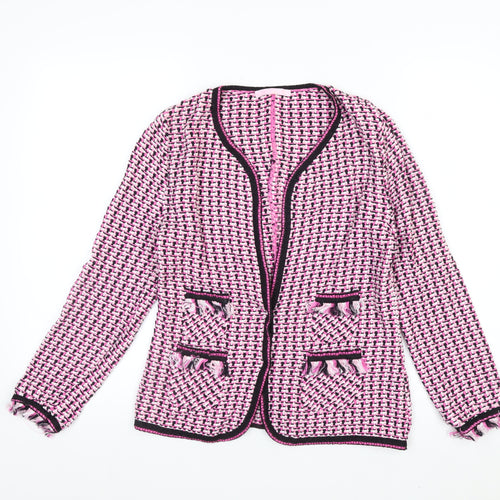 Basler Women's Pink Knit Cardigan Size 10 Classic Fringe Trim