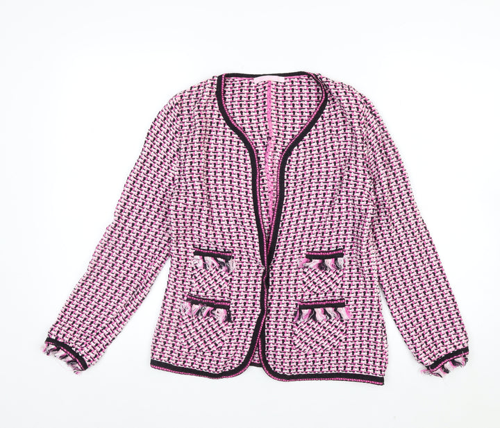 Basler Women's Pink Knit Cardigan Size 10 Classic Fringe Trim