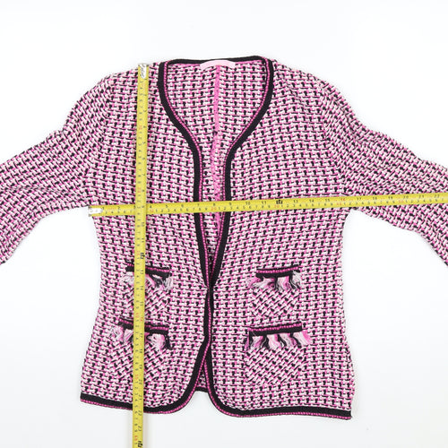 Basler Women's Pink Knit Cardigan Size 10 Classic Fringe Trim