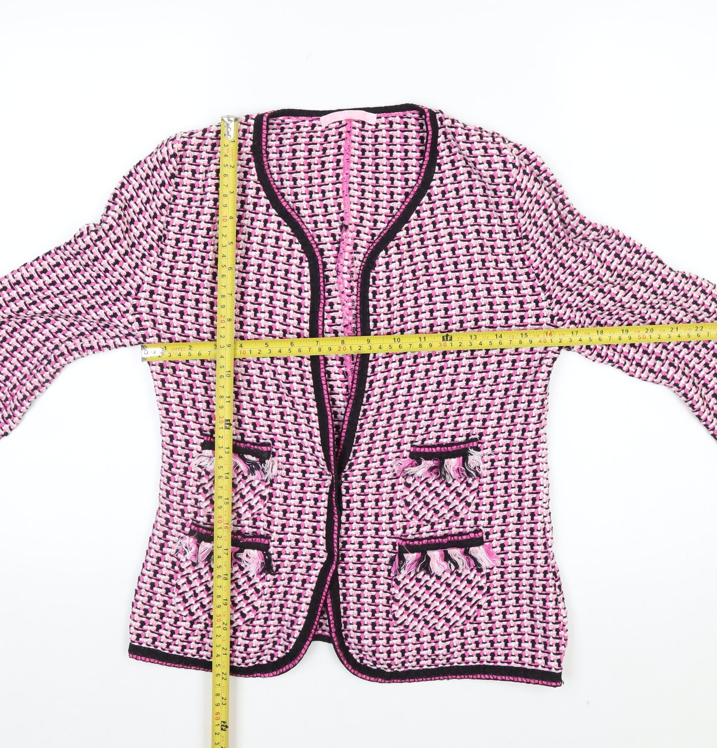 Basler Women's Pink Knit Cardigan Size 10 Classic Fringe Trim