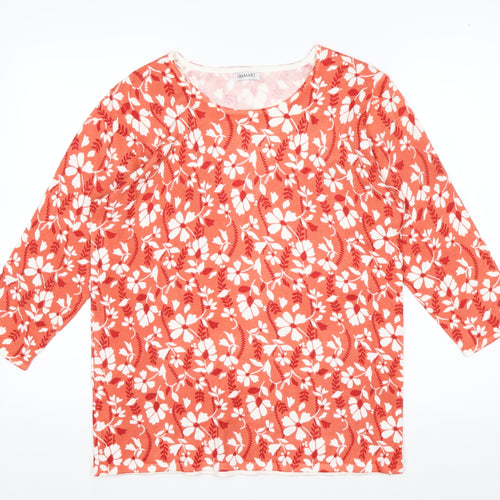 Damart Women's Red Floral 3/4 Sleeve Viscose Knit T-Shirt Size 14/16