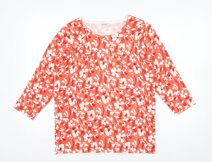 Damart Women's Red Floral 3/4 Sleeve Viscose Knit T-Shirt Size 14/16