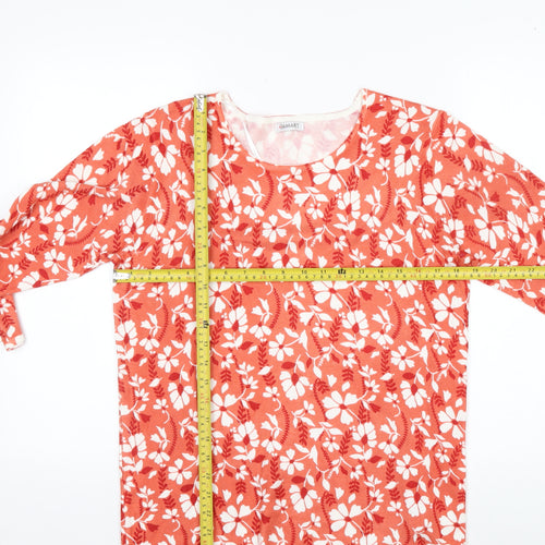 Damart Women's Red Floral 3/4 Sleeve Viscose Knit T-Shirt Size 14/16
