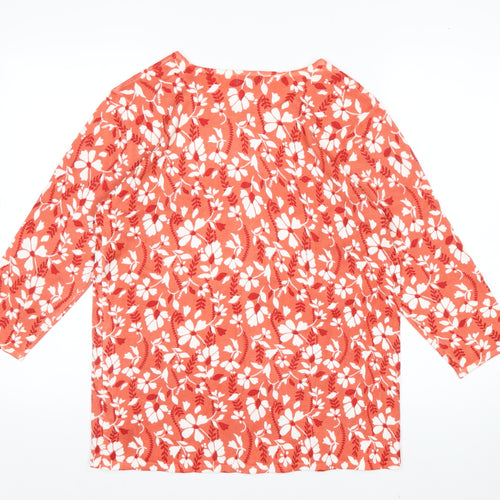 Damart Women's Red Floral 3/4 Sleeve Viscose Knit T-Shirt Size 14/16