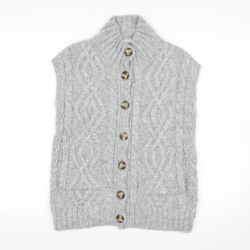 White Stuff Womens Grey Chunky Knit Sleeveless Cardigan UK 8