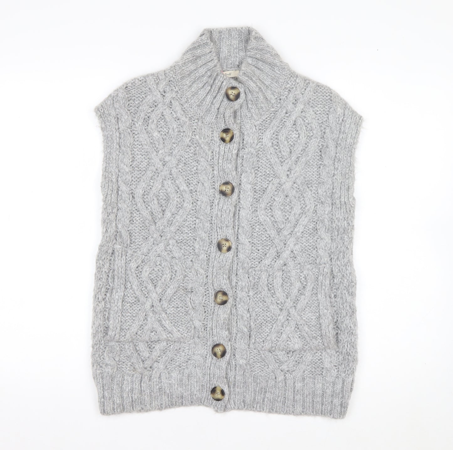 White Stuff Womens Grey Chunky Knit Sleeveless Cardigan UK 8