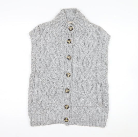 White Stuff Womens Grey Chunky Knit Sleeveless Cardigan UK 8