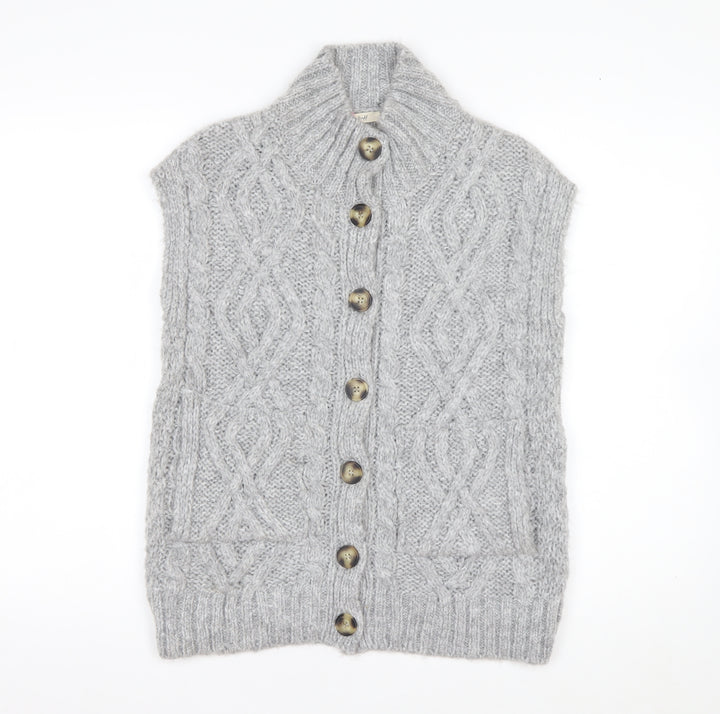 White Stuff Womens Grey Chunky Knit Sleeveless Cardigan UK 8