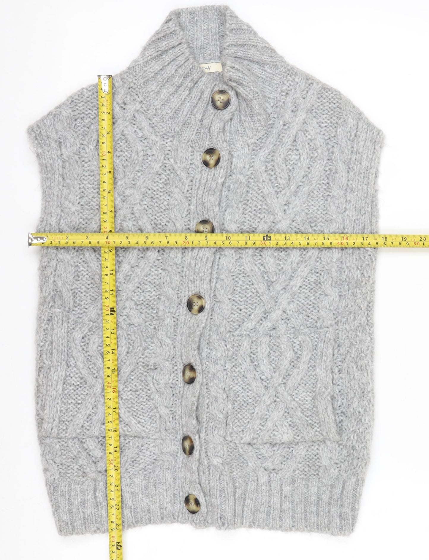 White Stuff Womens Grey Chunky Knit Sleeveless Cardigan UK 8