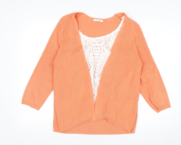 Marks and Spencer Women Orange Lace Front Cardigan Size 16