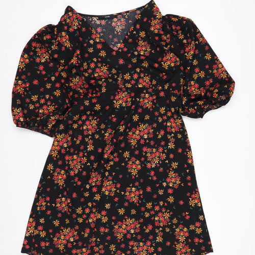 George Women’s Black Floral A-Line Short Puff Sleeve Dress Size 12
