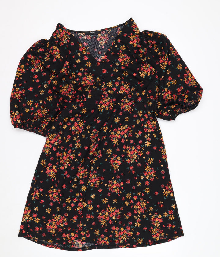 George Women’s Black Floral A-Line Short Puff Sleeve Dress Size 12