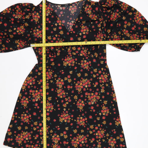 George Women’s Black Floral A-Line Short Puff Sleeve Dress Size 12
